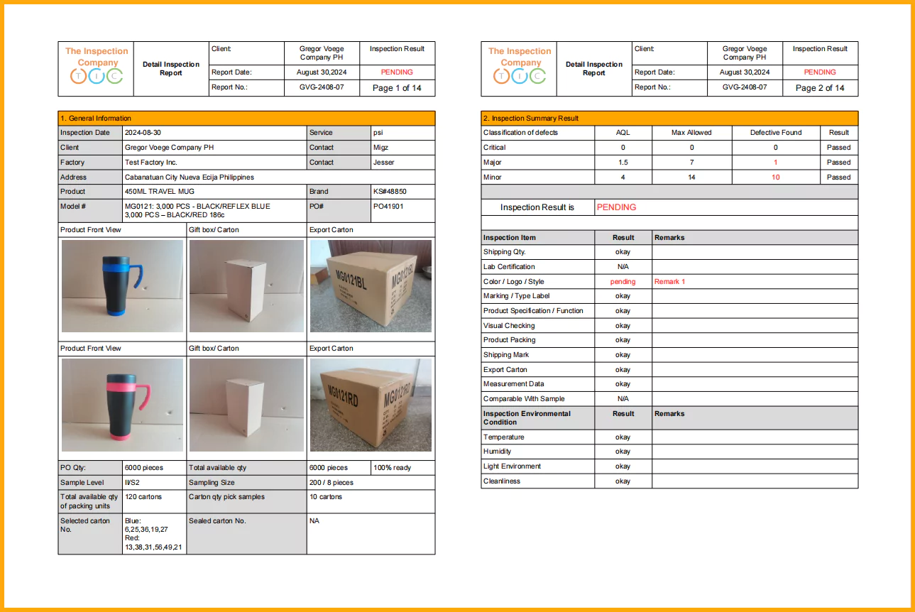 sample inspection report